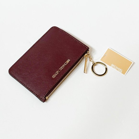 Michael Kors Jet Set Travel Small Top Zip Coin Pouch ID Key Holder Wallet Merlot - Picture 3 of 11
